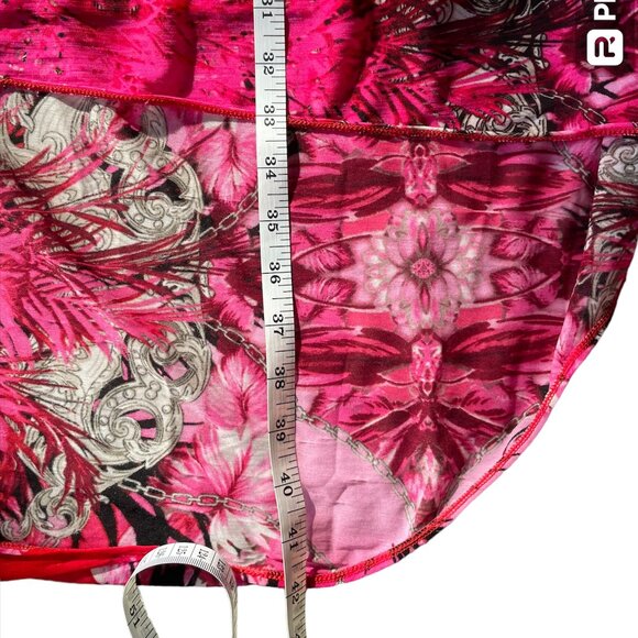 JENNIFER LOPEZ Red/Pink Print Sleeveless High-Low Dress Chain Trim - Size XS - Picture 12 of 12